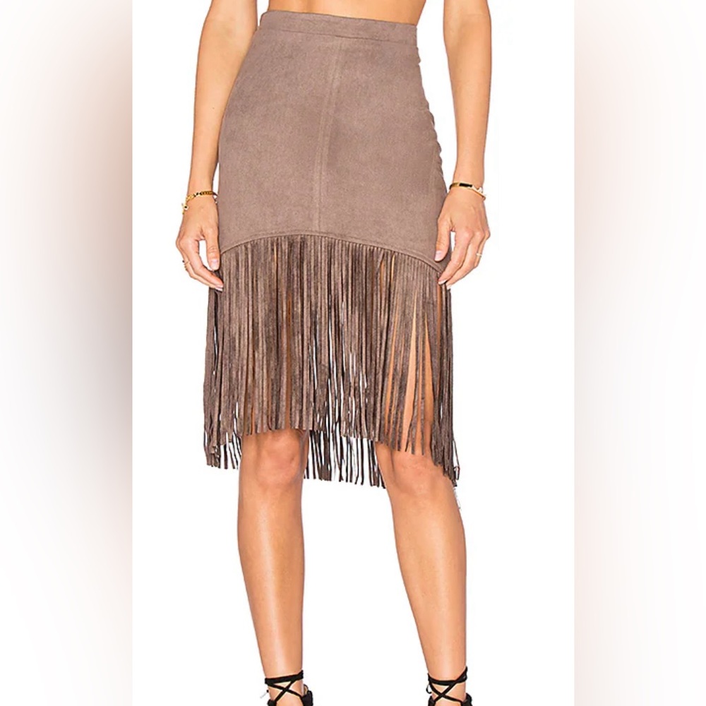 bishop + young faux suede fringe skirt